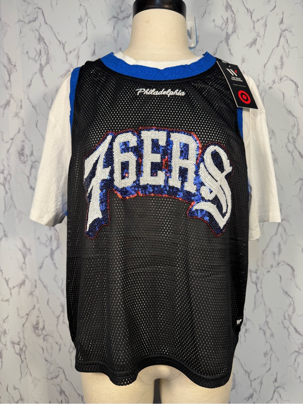 NWT Women's The Wild Collective Philadelphia 76ers Twofer Crop Tee Size M NBA